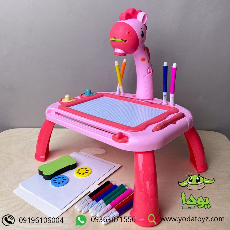 تخته نقاشی گرافیتی پروژکتور دار مدل زرافه رنگ صورتی