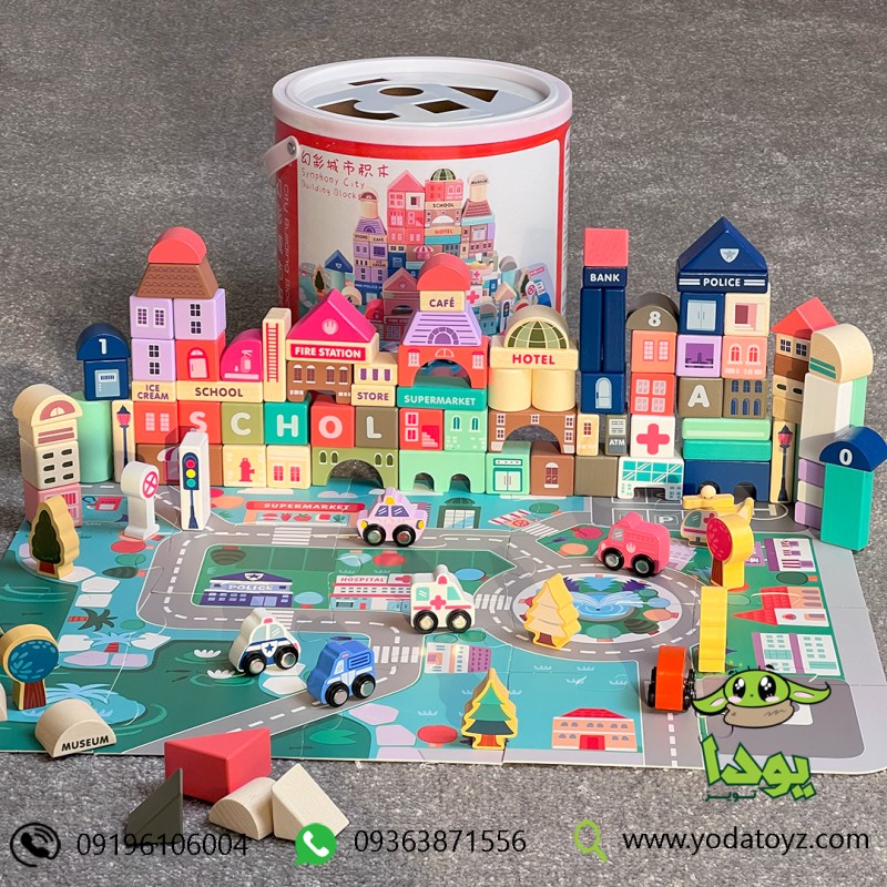 بلوک چوبی بریکس 114 تکه با فرش بازی  HTOY126