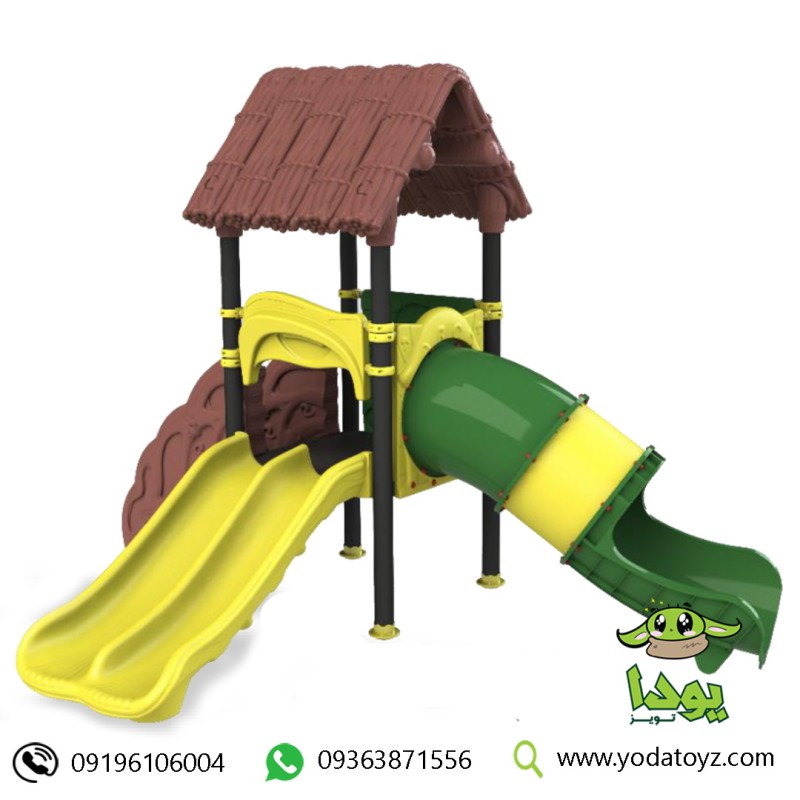 مجموعه پارکی فضای باز ، سرسره دوقلو  و 1 سرسره تونلی با برج و پله کد PS1105