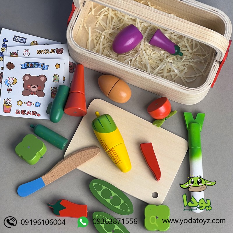 اسباب بازی برش سبزیجات چوبی( آهن ربایی) با جعبه چوبی کد 397 - vegetable cut open