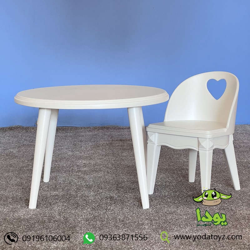 ست میز و صندلی چوبی سفید کودک مدل قلبی