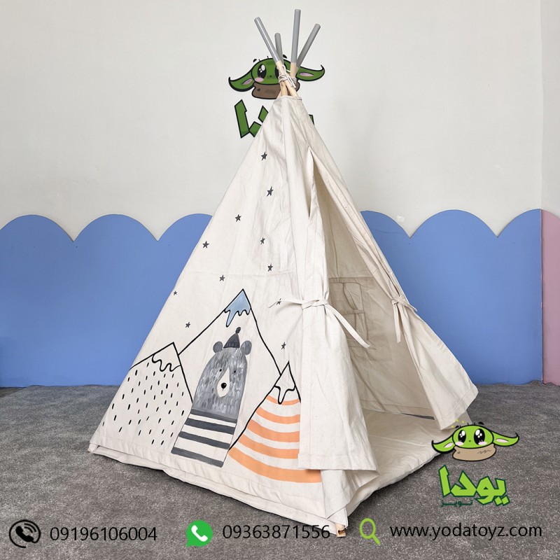 چادر بازی کودک مدل سرخپوستی طرح خرس کوهستان با کفی زیر انداز