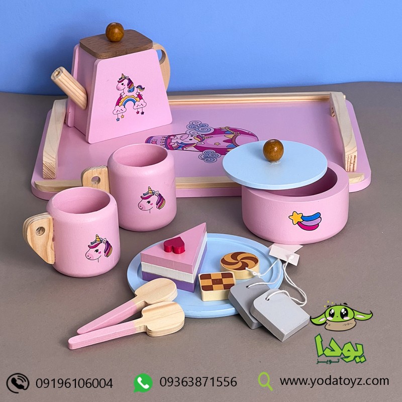 اسباب بازی چوبی ست چایخوری طرح  یونیکورن