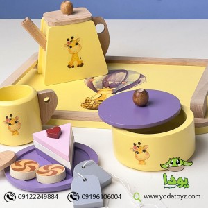 اسباب بازی چوبی ست چایخوری طرح  زرافه