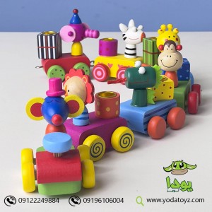 قطار تولد چوبی طرح حیوانات  پیکاردو picardo (بدنه واگن ها رنگارنگ)