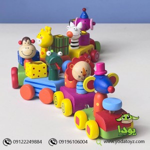 قطار تولد چوبی طرح حیوانات  پیکاردو picardo (بدنه واگن ها رنگارنگ)