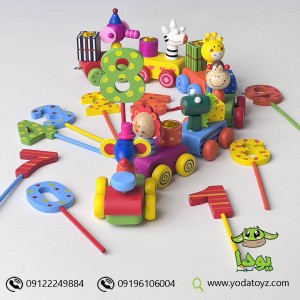 قطار تولد چوبی طرح حیوانات  پیکاردو picardo (بدنه واگن ها رنگارنگ)