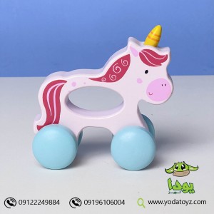 یونی کورن چرخدار چوبی (چرخ ها رنگی)