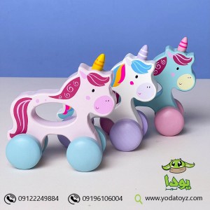 یونی کورن چرخدار چوبی (چرخ ها رنگی)