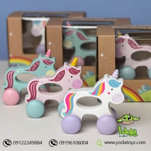 یونی کورن چرخدار چوبی (چرخ ها رنگی)