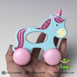 یونی کورن چرخدار چوبی (چرخ ها رنگی)