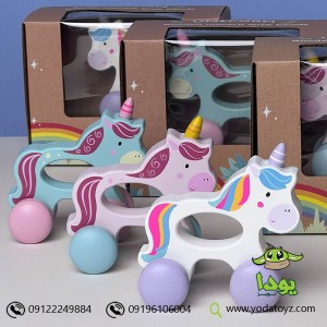 یونی کورن چرخدار چوبی (چرخ ها رنگی)