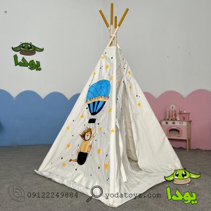 چادر بازی کودک مدل سرخپوستی طرح شیر بالن سوار با تشک