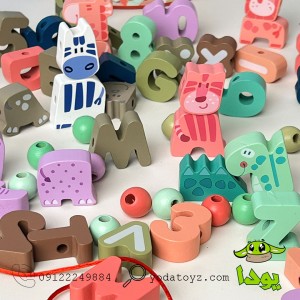 اسباب بازی نخ و مهره اعداد، حروف انگلیسی،حیوانات پازلی سطلی مدل jhtoy-103-3