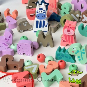 اسباب بازی نخ و مهره اعداد، حروف انگلیسی،حیوانات پازلی سطلی مدل jhtoy-103-3