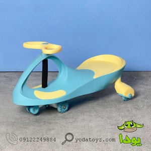 پلاسماکار کودک چرخ ژله ای و چراغدار رنگ آبی با نشیمن زرد