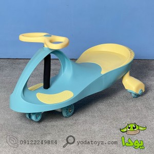 پلاسماکار کودک چرخ ژله ای و چراغدار رنگ آبی با نشیمن زرد