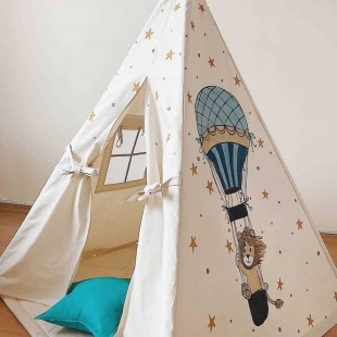 چادر بازی کودک مدل سرخپوستی طرح شیر بالن سوار با تشک