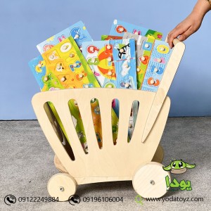 سبد خرید چرخدار چوبی کودک
