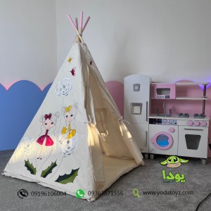چادر بازی کودک مدل سرخپوستی با تشک طرح دختران دوقلو