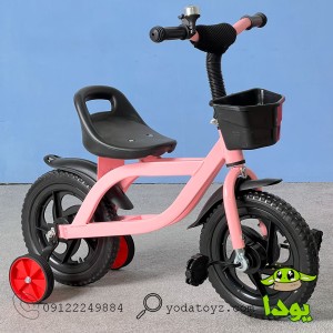 سه چرخه با چرخ های کمکی  وارداتی رنگ صورتی مدل jjk-001