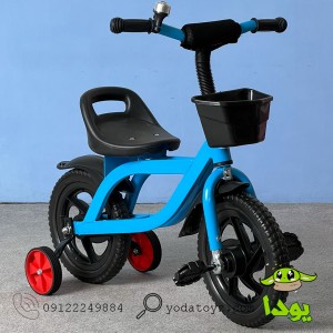 سه چرخه با چرخ های کمکی  وارداتی رنگ آبی مدل jjk-001