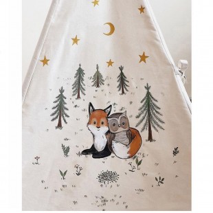 چادر بازی کودک مدل سرخپوستی با تشک طرح جغد و روباه