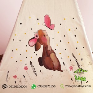 چادر بازی کودک مدل سرخپوستی طرح خرگوش و پروانه با تشک