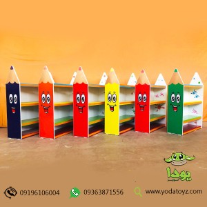 جا کفشی چوبی کودک و قفسه اسباب بازی مدل مداد رنگی