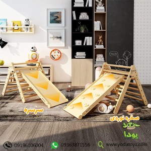 سازه ورزشی چوبی کودک  مدل نردبان مثلثی چوبی
