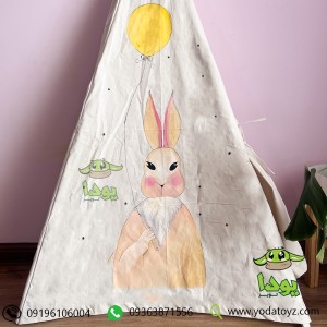 چادر سرخپوستی کودک طرح خرگوش صورتی با تشک