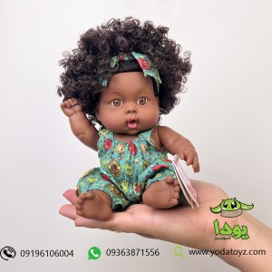 عروسک دخترانه موزیکال با موهای فر و لباس رنگ سبز - baby may may