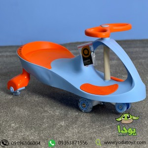 سه چرخه کودک طرح پلاسماکار چرخ ژله ای و چراغدار-آبی با نشیمن نارنجی plasmacar (new)