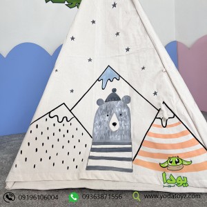 چادر بازی کودک مدل سرخپوستی طرح خرس کوهستان با کفی زیر انداز