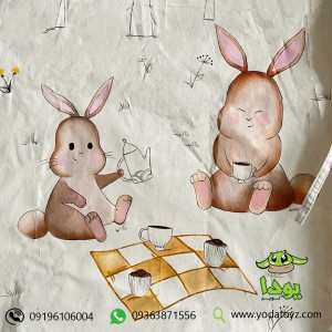 چادر بازی کودک مدل سرخپوستی طرح خرگوش های دوقلو با تشک زیر انداز