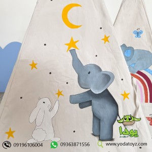 چادر بازی کودک مدل سرخپوستی با تشک طرح فیل و خرگوش