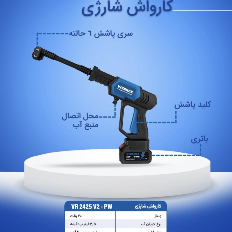 کارواش شارژی ۲۵بار ویوارکس مدل VR2425V2-PW