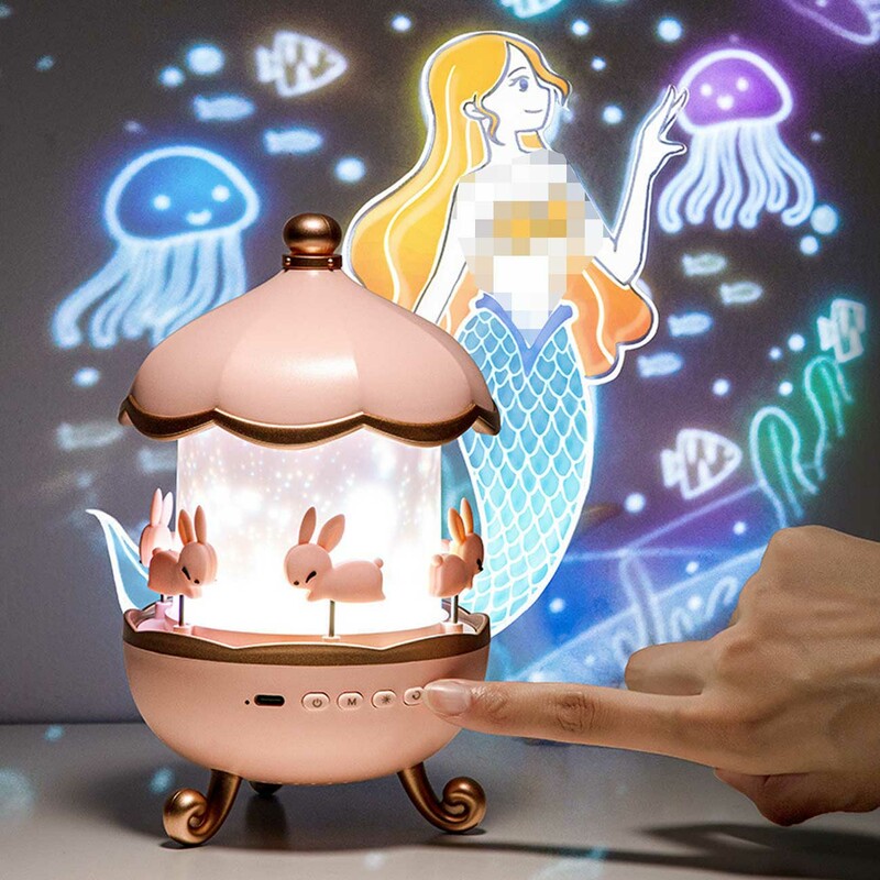 چراغ خواب پروژکتوری کهکشانی و چرخ و فلک اسپیکردار با 12 طرح مختلف و ریموت کنترل Bunny