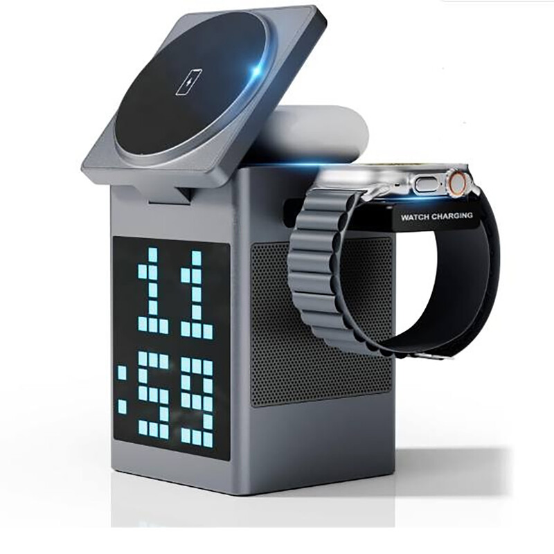 شارژر وایرلس 15 وات دارای اسپیکر بلوتوث وساعت دیجیتال S5