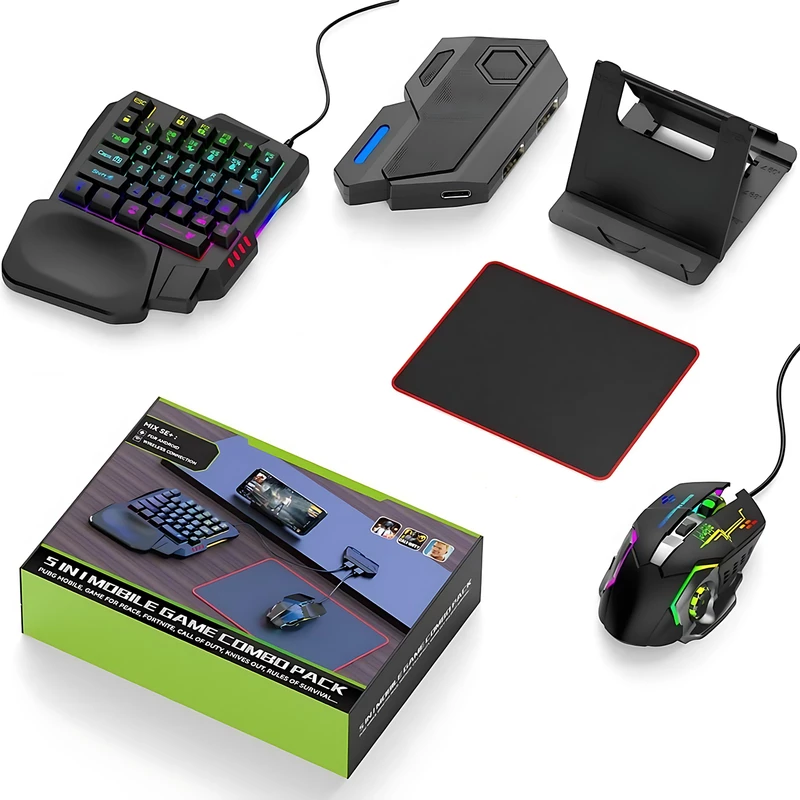 ست گیمینگ کیبورد، موس، مبدل وایرلس، پد موس و هولدر گوشی موبایل +MIX SE