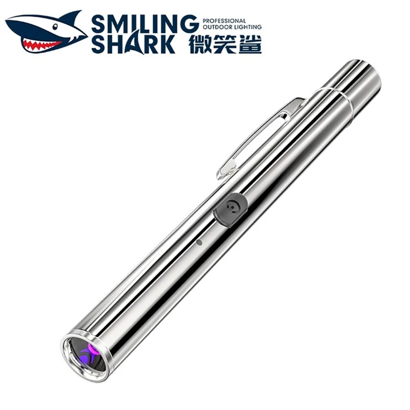 چراغ قوه شارژی کوچک گیره‌دار اسمایلینگ شارک SmilingShark 9188 با نور بنفش UV