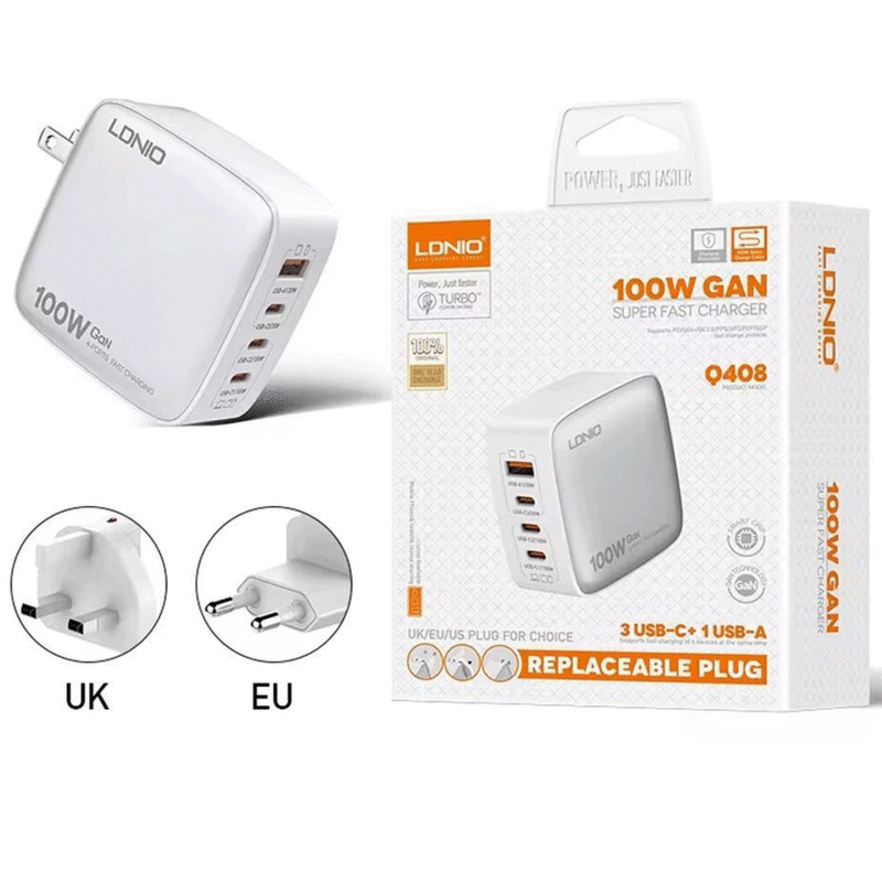 شارژر دیواری شارژ سریع 100 وات USB و Type-C الدنیو  Q408