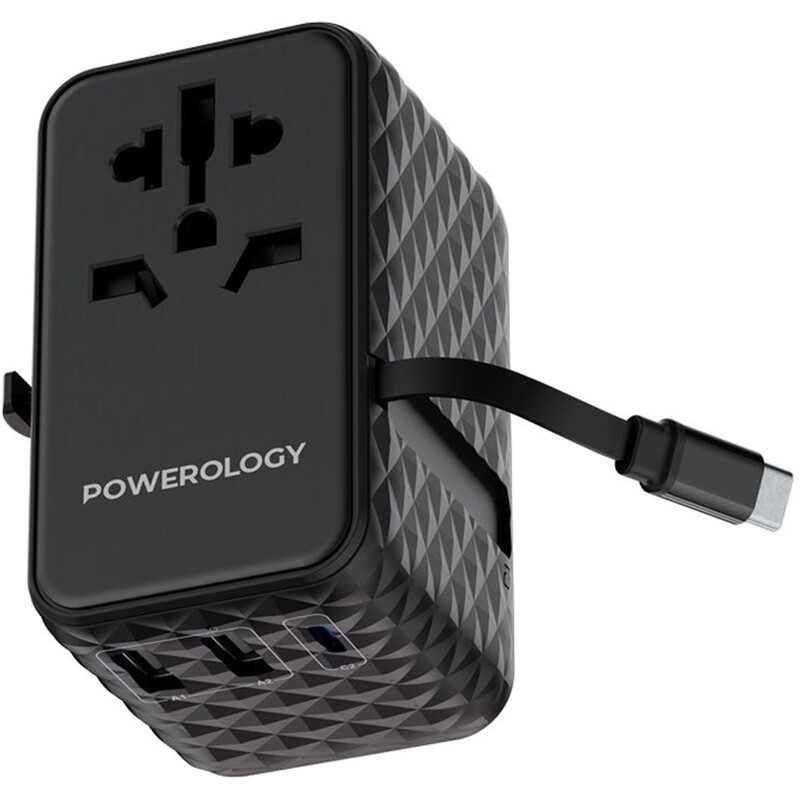 مبدل برق چندکاره 2500 وات و شارژر دیواری فست USB و تایپ‌سی 20 وات پاورولوژی PWCUQC028