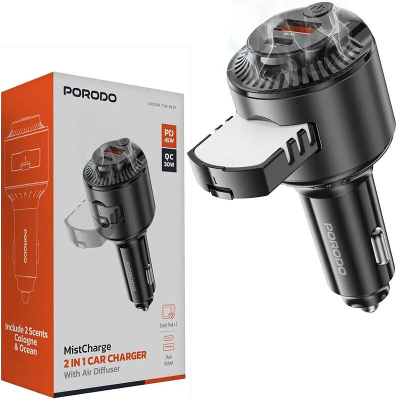 شارژر فندکی فست شارژ ماشین و خوشبو کننده هوا پورودو Porodo مدل PDC40BK