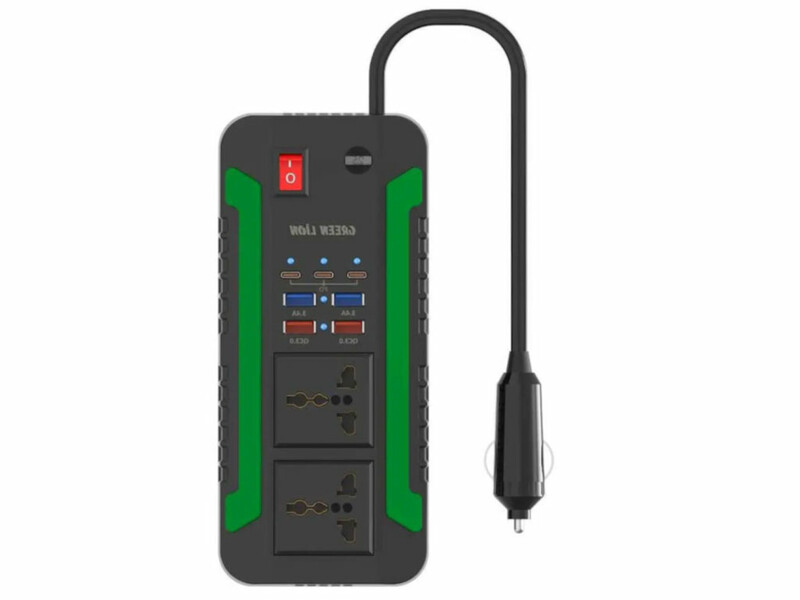 اینورتر و شارژر فندکی فست شارژ ماشین دو سوکت 300 وات گرین GNSPI300WAT