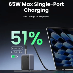 کیفیت شارژر دیواری 65 وات یوگرین با دو پورت تایپ سی و یک پورت یو اس بی