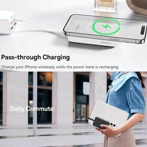 شارژر همراه بی سیم مگ سیف فست شارژ بیسوس با کابل متصل تایپ سی