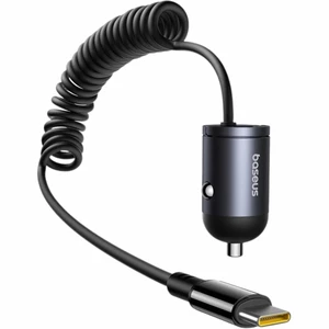 فروش شارژر فندکی فست شارژ ماشین تایپ‌سی 30 وات با کابل فنری متصل تایپ‌سی بیسوس