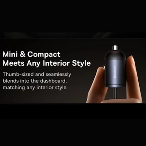 شارژر فندکی فست شارژ ماشین تایپ‌سی 30 وات با کابل فنری متصل تایپ‌سی بیسوس