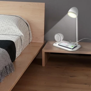 خرید چراغ مطالعه رومیزی اسپیکر دار به همراه شارژر وایرلس 15 وات